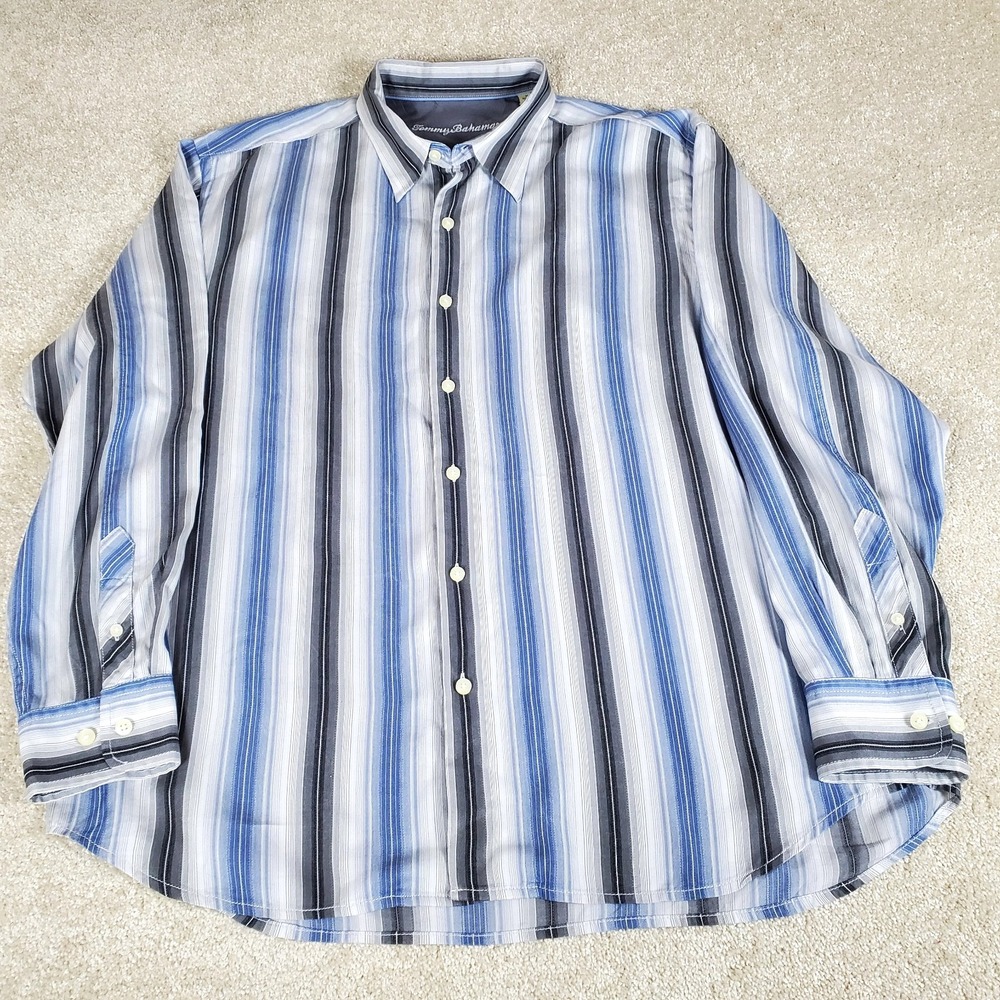 Tommy Bahama Men's Button Up Shirt Size XL Long Sleeves Striped Blue Gray White - Picture 3 of 16